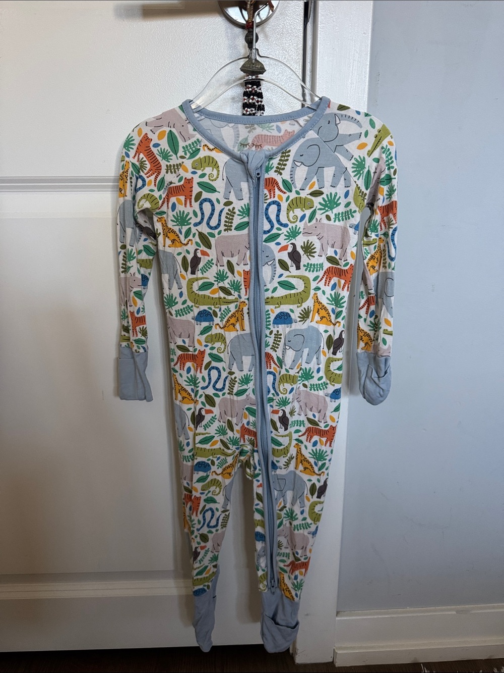 Little Sleepies Multicolor Jungle Animal Footie with Light Blue Trim 12-18